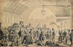 Wigilia na stacji Kings Cross, ok. 1870-90 (długopis i pranie na papierze) autorstwa John Gordon Thomson