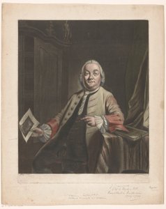 Portret Simona Fokkego z w ręku odbitką plądrowania domu Gerrita Hagedoorena, 1751