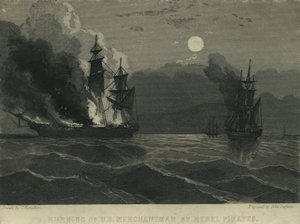 Spalenie amerykańskiego kupca przez Rebel Pirates, 1865 autorstwa John Hamilton