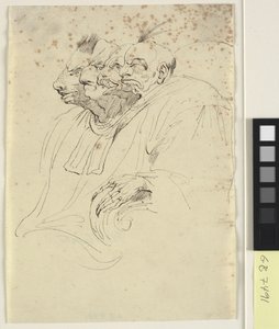 Karykatura czterech zwierzęcych głów z profilu autorstwa John Hamilton Mortimer