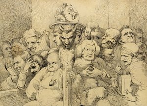 Literackie postacie zgromadzone wokół medalionu Szekspira autorstwa John Hamilton Mortimer