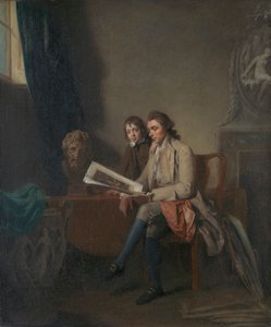 Portret mężczyzny i chłopca patrząc na grafiki autorstwa John Hamilton Mortimer