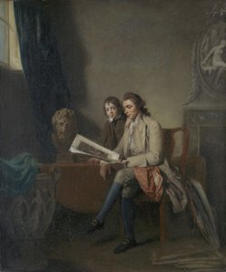 Portret mężczyzny i chłopca patrzących na grafiki, ok. 1765-70 autorstwa John Hamilton Mortimer