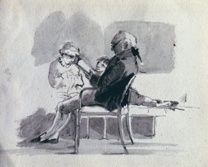 Ojciec czyta swoim dzieciom (pranie piórem i tuszem na papierze) autorstwa John Harden