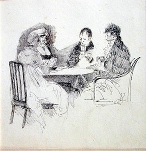 Gra w karty (pióro i atrament na papierze) autorstwa John Harden