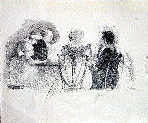 Spotkanie przy stole (pióro i atrament na papierze) (detal z 143433)