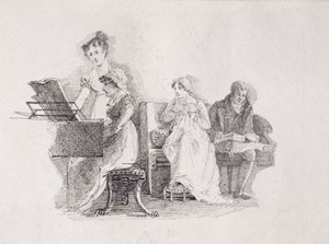 Muzyczny wieczór (pióro i atrament na papierze) autorstwa John Harden