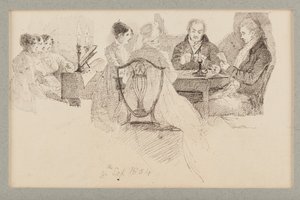 Wieczorna rozrywka, 1804 (pióro i atrament na papierze) autorstwa John Harden