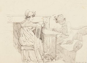 Przy kominku (pióro i atrament na papierze) autorstwa John Harden