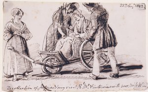 Dorothy Wordsworth (1771-1855) na wózku inwalidzkim, 1842 (atrament na papierze) autorstwa John Harden