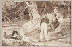 Халуун өдөр модны дундах дөрвөн дүрс, 1807 (цаасан дээрх WC)поли autorstwa John Harden