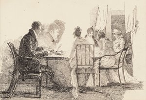 Wnętrze z siedzącymi postaciami, 1804-05 autorstwa John Harden