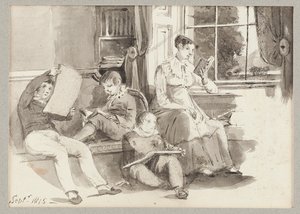 Jessy i troje dzieci, 1815 (wc na papierze) autorstwa John Harden