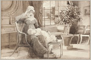 Pani H z dzieckiem Johnem Williamem, 1814 (wc na papierze) autorstwa John Harden