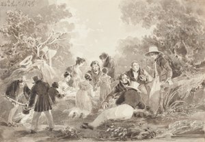 Piknik nad jeziorem, 1825 (wc na papierze) autorstwa John Harden