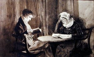 Czytanie (pióro i tusz oraz pranie na papierze) autorstwa John Harden
