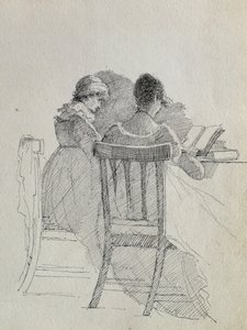 Czytanie (pióro i atrament na papierze) (detal 14933) autorstwa John Harden