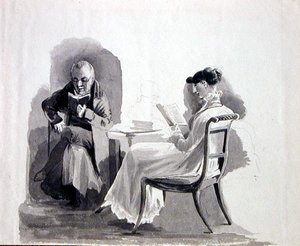 Czytanie (pióro i atrament na papierze)