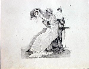Czytanie przy świecach (pióro i atrament na papierze) autorstwa John Harden