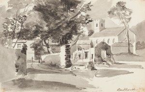 Kościół St Anns, Ambleside, 1814 (wc na papierze) autorstwa John Harden