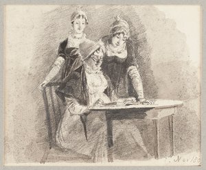 Ширээн дээр гурав, нэг сууж, 1807 (харандаа, цаасан дээр угаах)поли autorstwa John Harden
