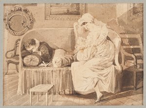 Trzy na sofie, 1805 (wc na papierze) autorstwa John Harden
