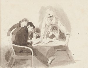 Dwóch chłopców odrabiających lekcje, 1811 (wc na papierze) autorstwa John Harden