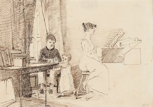Dwoje dzieci i kobieta przy fortepianie, 1807 autorstwa John Harden