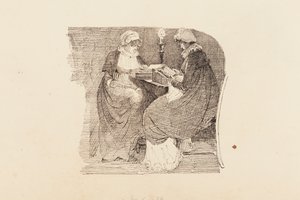 Dwie kobiety czytające przy świetle lampy, 1804 (pióro i atrament na papierze) autorstwa John Harden