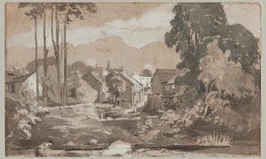 Зүүнээс Амблсайд руу харах, 1812 (цаасан дээрх угаалгын өрөө)поли autorstwa John Harden