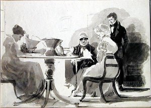 Kobiety robią czepki (pióro i tusz do prania na papierze) autorstwa John Harden