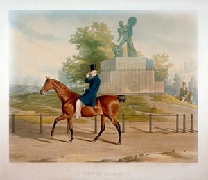 Książę Wellington przejeżdża obok pomnika Achillesa w Hyde Parku w Londynie, 1844.
