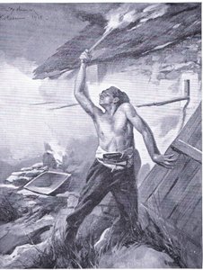 Incydent na pograniczu z wojny na Bałkanach 1912, z Historii Narodów Hutchinsona (tom 4), opublikowanej przez Hutchinsona, ok. 1912 r. 1920 (lito) autorstwa John Harris Valda