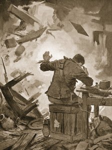 Bombardier French kończy swoją wiadomość po tym, jak pocisk przeleciał przez pokój, w którym dzwonił (lito) autorstwa John Harris Valda