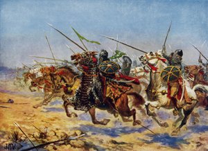 Szarża kawalerii Shahrbaraz (kolor lito) autorstwa John Harris Valda
