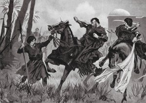 Klęska i śmierć Sebastiana I w bitwie pod Alcazar (litografia) autorstwa John Harris Valda