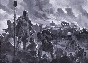 Iwan Czarny podpala Zhabliak 1484, z Historii narodów Hutchinsona (tom 4), opublikowanej przez Hutchinsona, c. 1920 (lito) autorstwa John Harris Valda