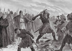 Król Olav Święty łamiący wizerunek boga Mora autorstwa John Harris Valda