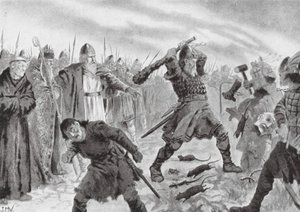 Król Olav Święty łamiący wizerunek boga Mora autorstwa John Harris Valda