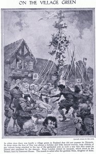 Na wiejskiej zieleni. Taniec wokół majówki, ok. 1950 r. autorstwa John Harris Valda