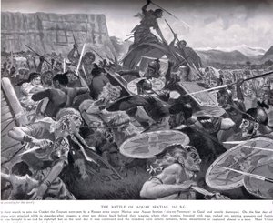 Bitwa pod Aquae Sextiae, 102 rpne, ilustracja z „Historia narodów Hutchinsona”, początek XX wieku autorstwa John Harris Valda
