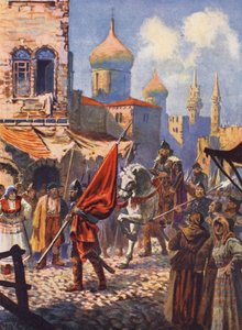 Powrót Iwana Groźnego do Moskwy po zdobyciu Kazania (kolorowa litografia) autorstwa John Harris Valda