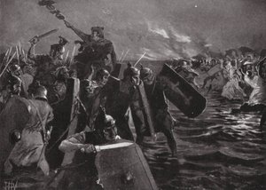 Rzymski atak na Anglesea (litografia) autorstwa John Harris Valda