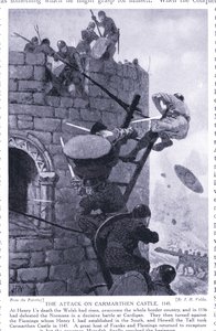 Atak na zamek Carmarthen AD1136, lata 20. autorstwa John Harris Valda