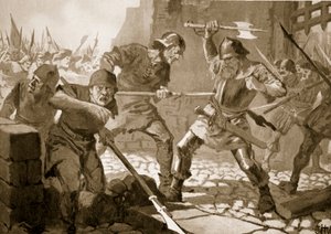 Śmierć w bitwie Stussiego, burmistrza Zurychu, 1443 autorstwa John Harris Valda