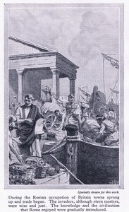 Pod okupacją rzymską: Powstają brytyjskie miasta i rozpoczyna się handel, ok. 1950 r. autorstwa John Harris Valda