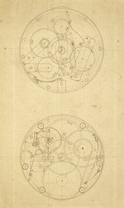 Mechanizm H.4, chronometrażowiec zaprojektowany i narysowany przez Johna Harrisona, ok. 1760-72 (tusz na papierze)