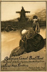 Kampania fundraisingowa dla belgijskiego Canal Boat Fund, wyd. 1914-18 (kolor lito) autorstwa John Hassall