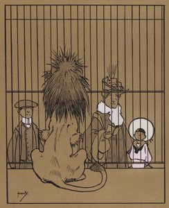 „Lwy mają wygląd z drugiej ręki, nierzeczywisty, więc trociny na podłodze mogły prawie z nich wypaść” (kolor litho) autorstwa John Hassall