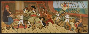 Zagubieni chłopcy w walce z piratami i Piotrem w ostatnim pojedynku z kapitanem Hakiem, ilustracja z „Piotruś Pana”, c.1906